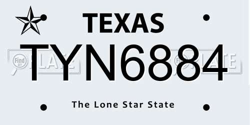 TYN6884 Texas License Plate
