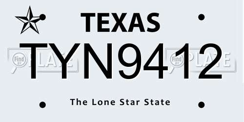TYN9412 Texas License Plate