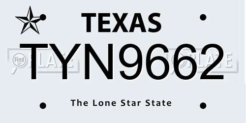 TYN9662 Texas License Plate