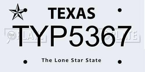 TYP5367 Texas License Plate
