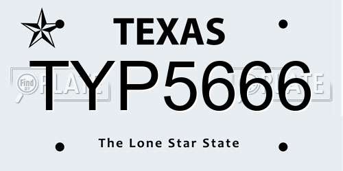 TYP5666 Texas License Plate