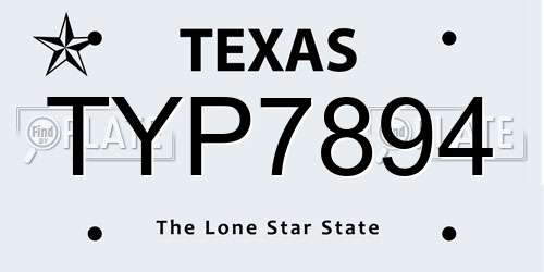 TYP7894 Texas License Plate