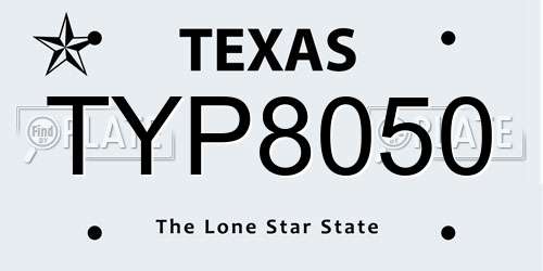 TYP8050 Texas License Plate