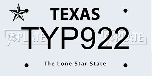 TYP922 Texas License Plate