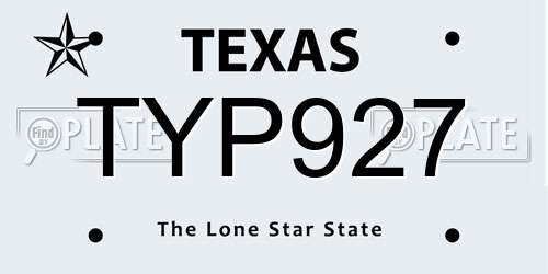 TYP927 Texas License Plate