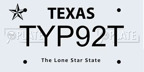 TYP92T Texas License Plate
