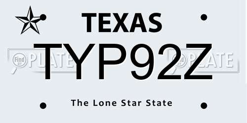 TYP92Z Texas License Plate