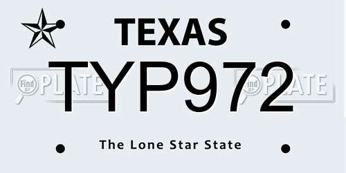 TYP972 Texas License Plate