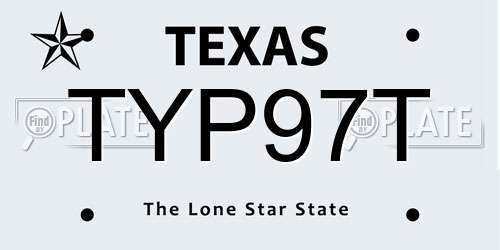 TYP97T Texas License Plate