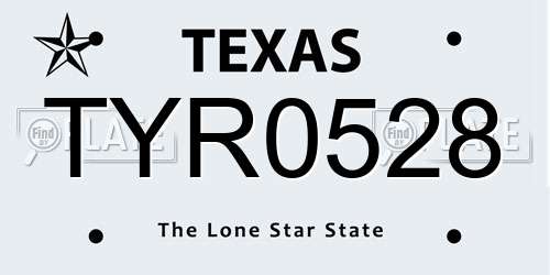 TYR0528 Texas License Plate