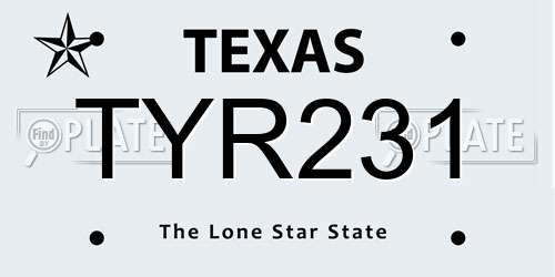 TYR231 Texas License Plate