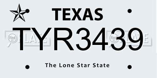 TYR3439 Texas License Plate