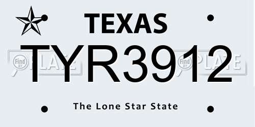 TYR3912 Texas License Plate