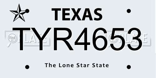 TYR4653 Texas License Plate