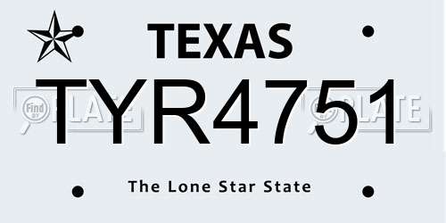 TYR4751 Texas License Plate