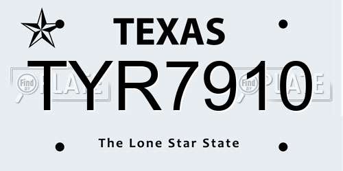 TYR7910 Texas License Plate