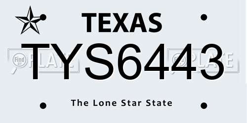 TYS6443 Texas License Plate