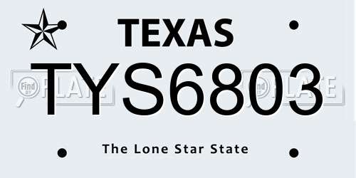 TYS6803 Texas License Plate