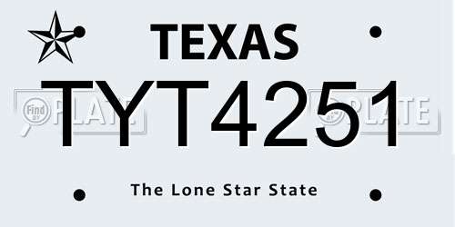 TYT4251 Texas License Plate