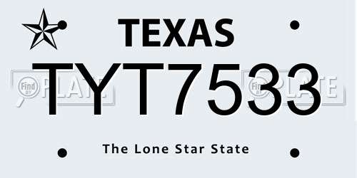 TYT7533 Texas License Plate
