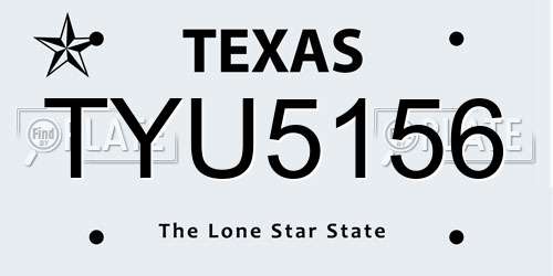 TYU5156 Texas License Plate