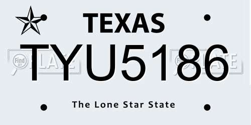 TYU5186 Texas License Plate