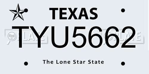 TYU5662 Texas License Plate