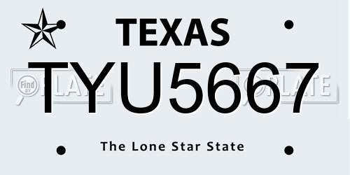 TYU5667 Texas License Plate