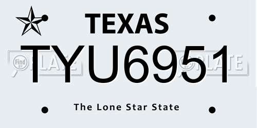 TYU6951 Texas License Plate