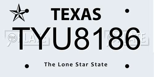 TYU8186 Texas License Plate