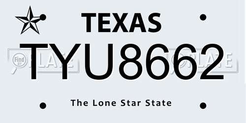 TYU8662 Texas License Plate