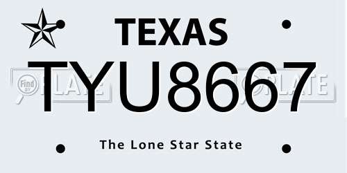 TYU8667 Texas License Plate