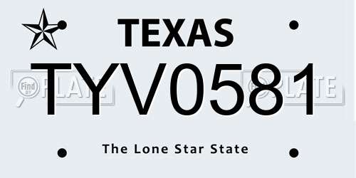 TYV0581 Texas License Plate