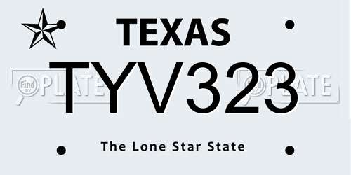 TYV323 Texas License Plate