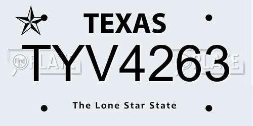 TYV4263 Texas License Plate