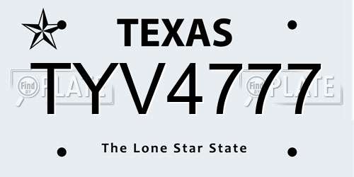 TYV4777 Texas License Plate