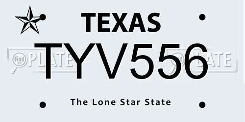 TYV556 Texas License Plate