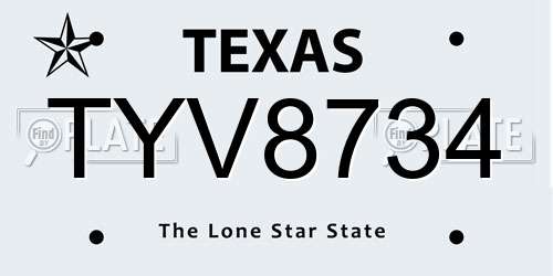 TYV8734 Texas License Plate