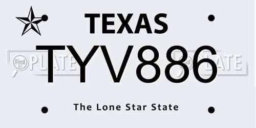 TYV886 Texas License Plate