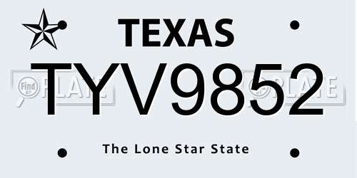TYV9852 Texas License Plate