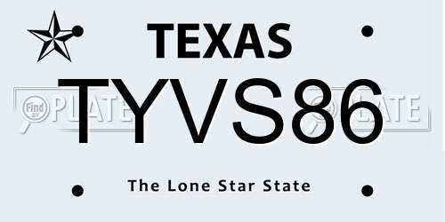 TYVS86 Texas License Plate