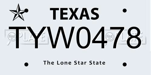 TYW0478 Texas License Plate