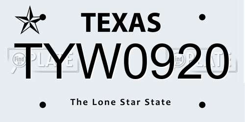 TYW0920 Texas License Plate