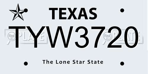 TYW3720 Texas License Plate