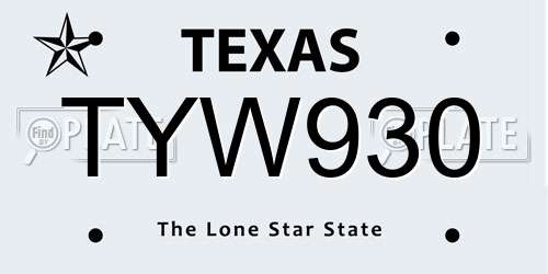 TYW930 Texas License Plate