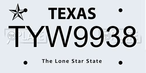 TYW9938 Texas License Plate