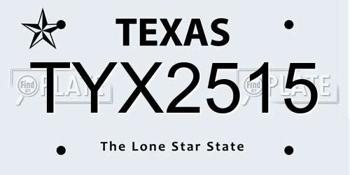 TYX2515 Texas License Plate