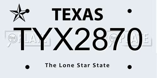 TYX2870 Texas License Plate