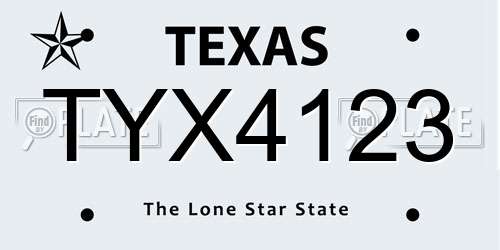TYX4123 Texas License Plate