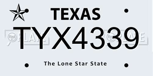 TYX4339 Texas License Plate
